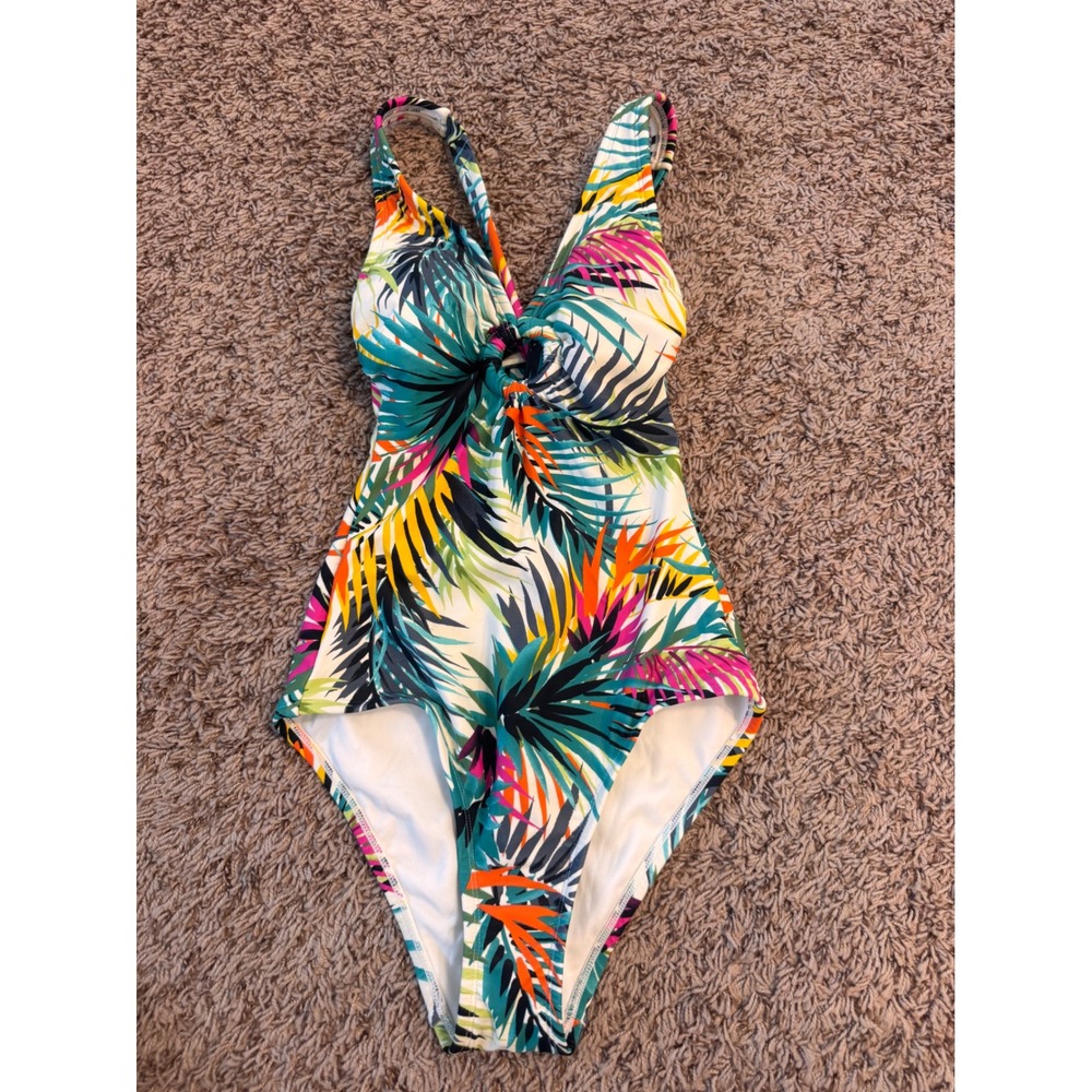 Shade & Shore XS Tropical Palm Print Tie Front One Piece Swimsuit NWOT